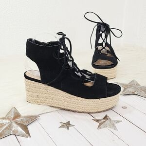 Steve Madden Surfant Platform Wedge Sandals Black Suede size 8.5